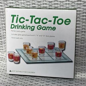 Tic-Tac-Toe Drinking Game - Glass Game Board & Shot Glass *IN BOX*